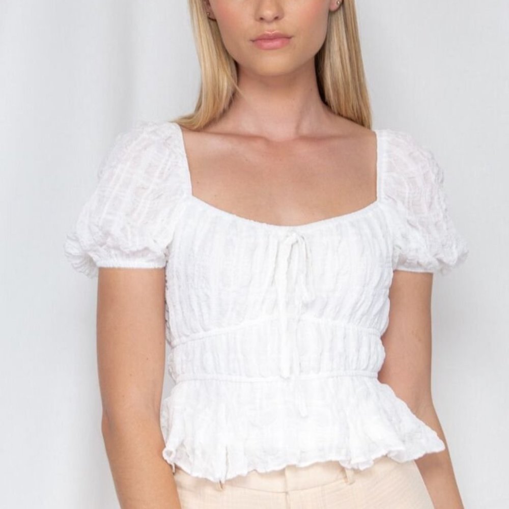 Petal & Pup Puff Sleeve Crop Top White